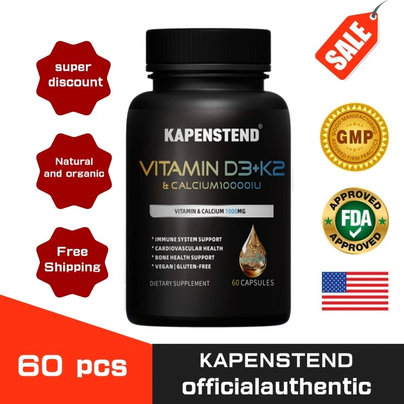 Kapsul Vitamin D3 K2 10000 IU + 500MG Kalsium, Formula Pendukung Kesehatan Tulang dan Jantung