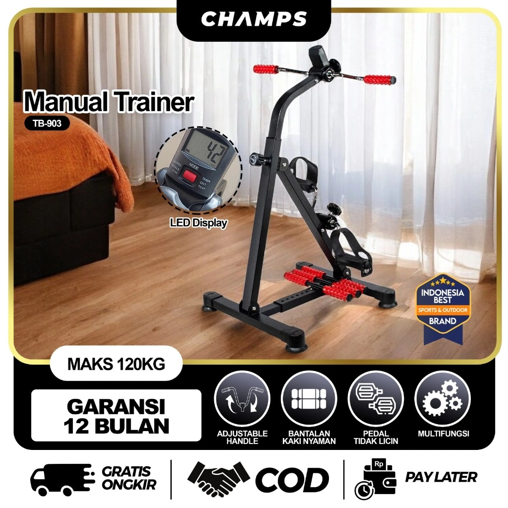 CHAMPS Pedal Exerciser Sepeda Statis Terapi Kaki Tangan | Alat Terapi Stroke Dual Exerciser Fitness Rumah TB-903