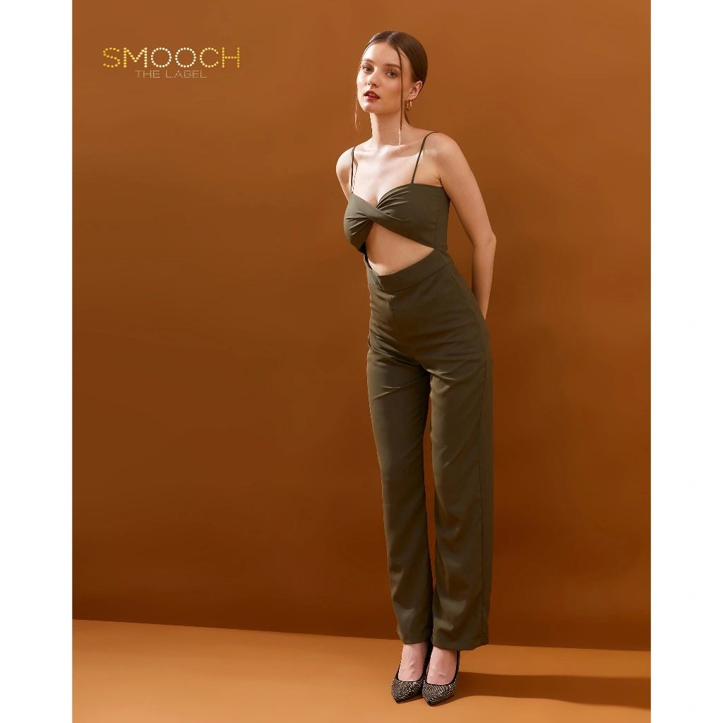 SMOOCH THE LABEL Niky Army Jumpsuit - Jumpsuit Tanpa Lengan dengan Twist Detail dan Wide Leg