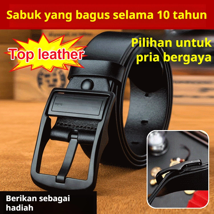 ORIGINAL [100% kulit sapi]Sabuk Kulit Asli Pria Bisnis Sabuk Pria Ukuran Besar Sabuk Kulit Sapi dengan Gesper Jarum Sabuk Kulit Asli Fashion Sederhana Sabuk Tahan Lama Vintage Serbaguna