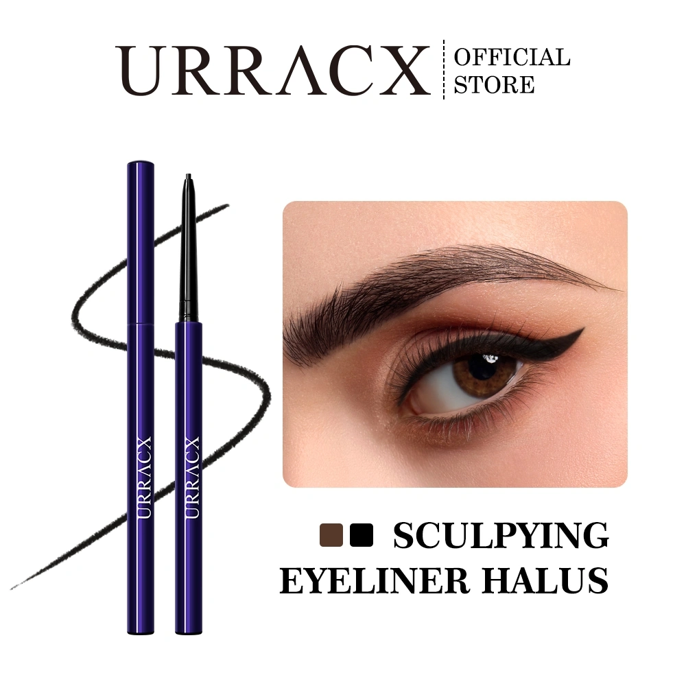 URRACX Eyeliner Pensil Silky Eyeliner gel High Pigmented Waterproof Smudgeproof Tahan Lama Ultra-slim 1.5mm 2 Warna Pensil Liner Makeup Pemula