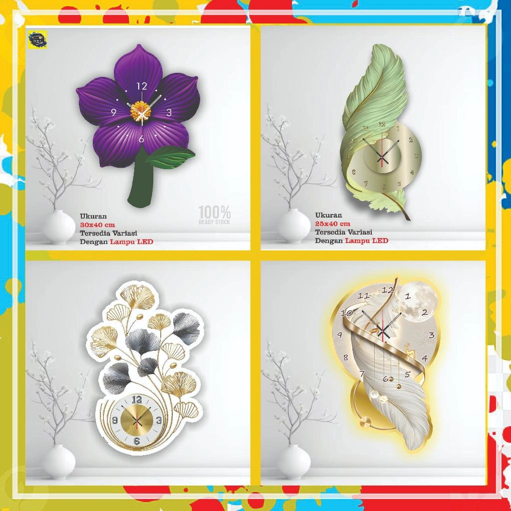 Jam Dinding BUNGA BOHO AESTETIK LED HOME Sweet Home Hiasan dinding Ruang tamu/ kamar tidur