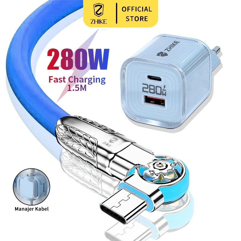 ZHIKE Kabel Data Fast Charging Micro USB Type C Pengisian Cepat Dengan Adapter 240W 1.5M 180° Memutar Fast Charger Silikon Cair Logam Zinc Alloy antarmuka Untuk Android Samsung OPPO Realme VIVO XIAOM