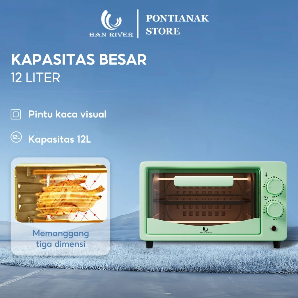 [Pengiriman dari Pontianak]HAN RIVER Oven Listrik Low Watt 800W Multifungsi Oven Listrik 12L