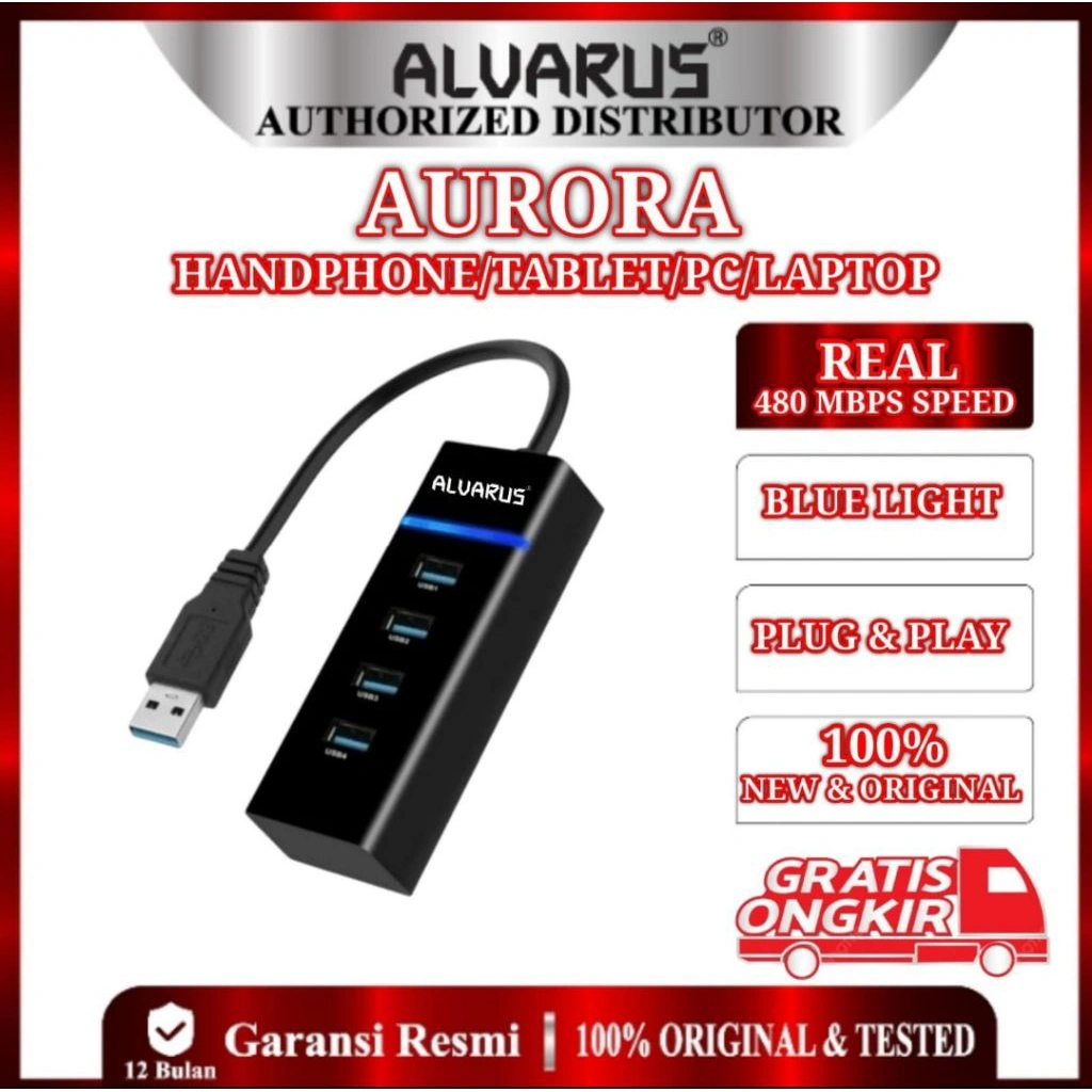 ALVARUS USB HUB 2.0 480 MBPS bisa dipakai untuk USB 3.0 4Port High Speed ALL IN ONE HANPHONE LAPTOP PC TABLET DVR