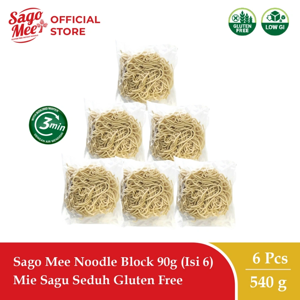 Sago Mee Gluten Free Mie Instan Noodle Block 90g (Paket Isi 6) Mie Sagu Seduh Tanpa Cup Tanpa Bumbu
