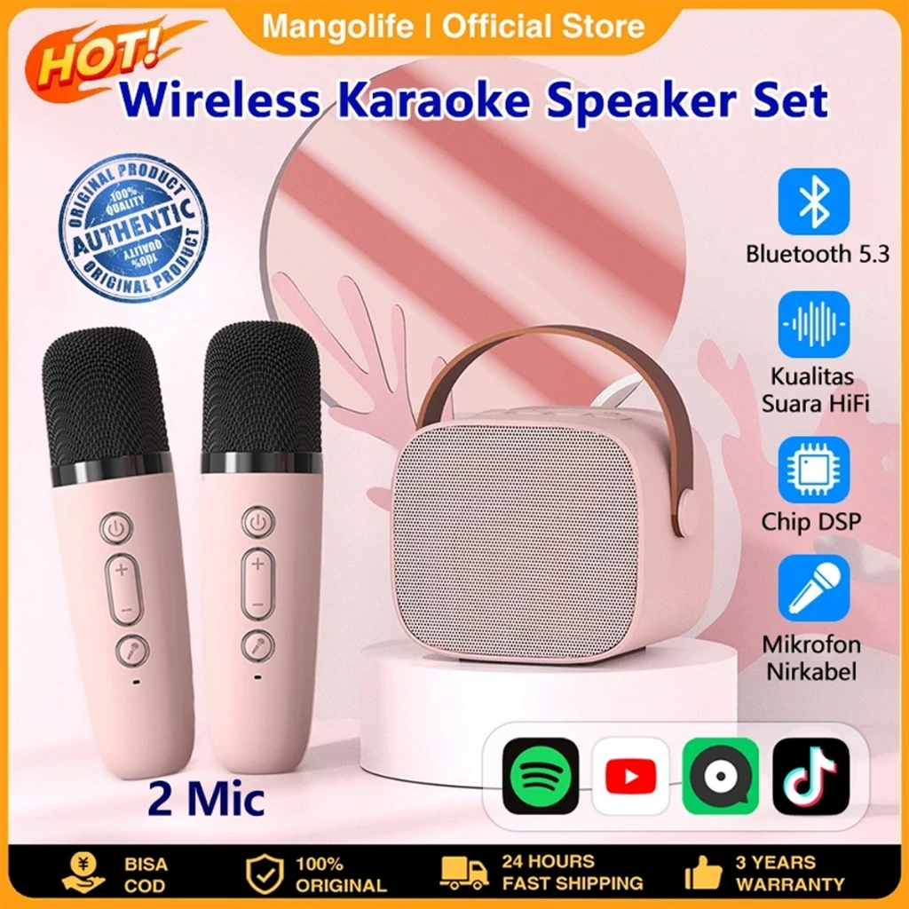 Speaker Bluetooth Karaoke 2 Mic Set Salon Bluetooth bt Speaker karoke With Microphone 3D Stereo Amplifier Party Wireless Mini Speaker powerbank 2000mAh