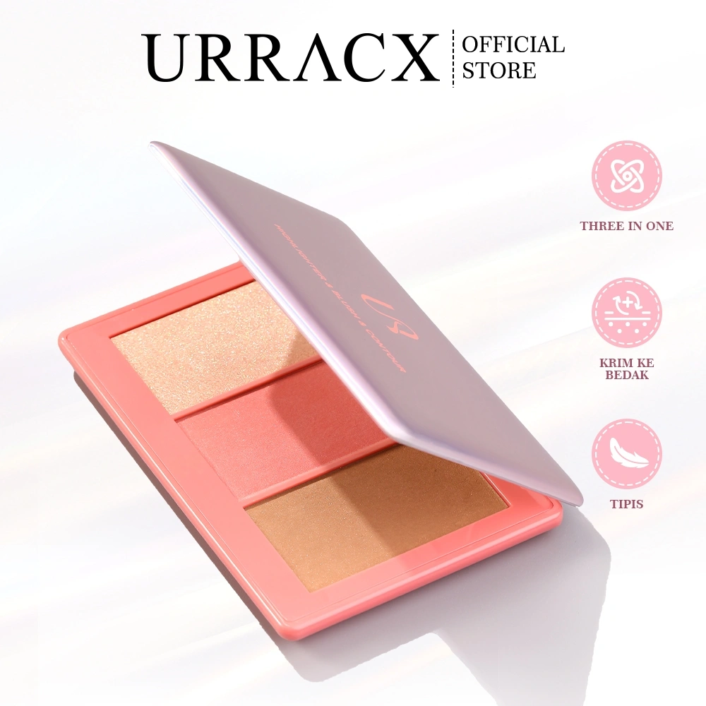 URRACX 3 In 1 Face Palette 12G (Blush On & Highlighter & Contour) Super Smooth Cream Blush On Hasil Natural Dan Tahan Lama