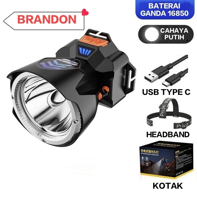 MOVTESS WH-668 Senter Kepala Jumbo 300W Super Terang dengan Baterai ganda