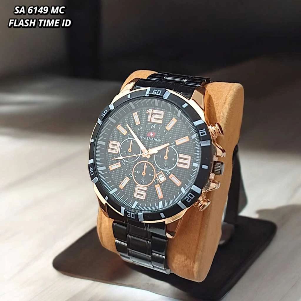 SA 6149 Jam Tangan Pria Luxury Stainless Steel Sport Quartz  Anti Air Watch Kasual Tanggal Aktif