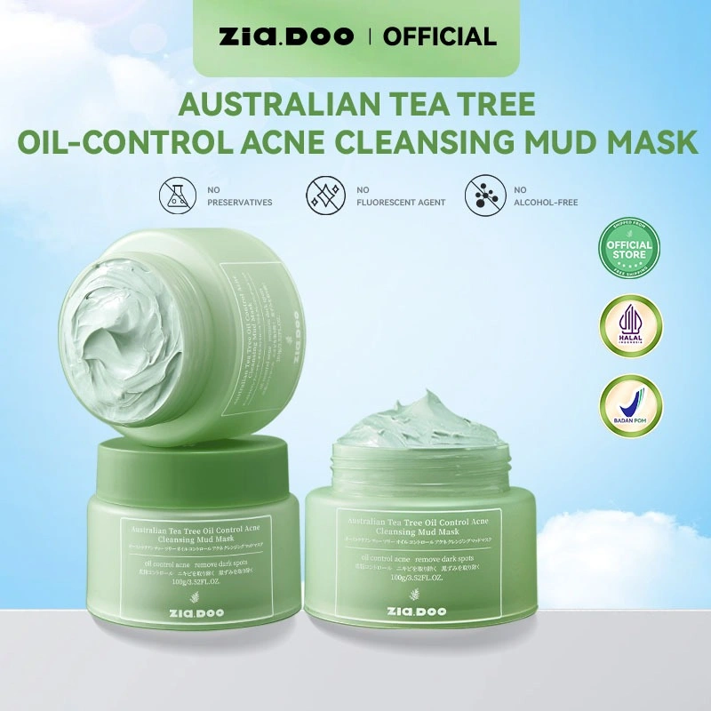 ZIA.DOO Australian Tea Tree Oil Clay Mask 100g (3pcs) – Deep Cleansing, Kontrol Minyak, Jerawat, Bintik Hitam, Pori, Salicylic Acid, Acne Care