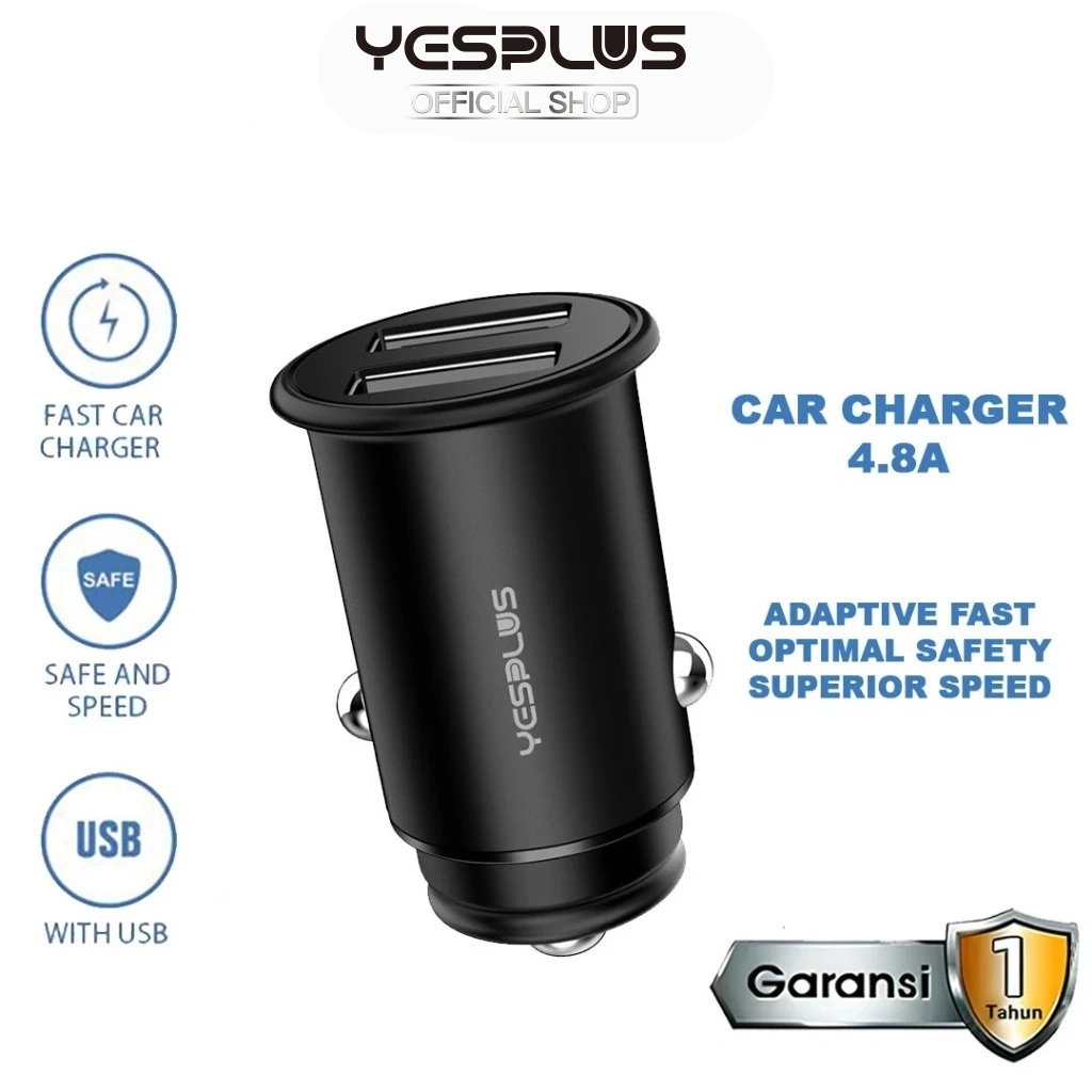 Car Charger YESPLUS YS-1202 Saver Car Charger 4.8A 2 USB Small Steel Cannon Original