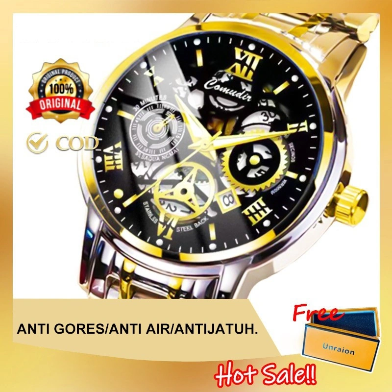 [Ready]COD Jam Tangan Pria Anti Air Original Luxury Stainless Steel Free Box Jam Tangan Pria Sporty Impor Original Tahan Air Fashion Business Auto Date Analog Jam Tangan Pria Original Display Kuarsa Anti Air Tali Stainless Steel Santai Mode Jam Tangan Cow