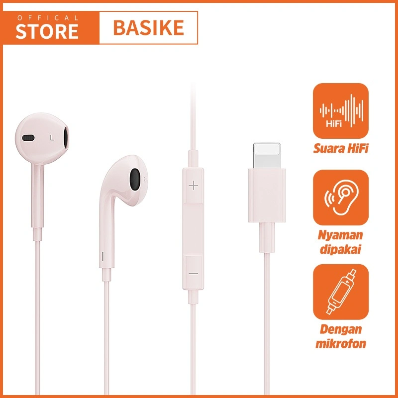 (HOT)BASIKE Headset kabel Gaming HiFi Music in ear 3.5mm Lightning Type C for iPhone Samsung Xiaomi