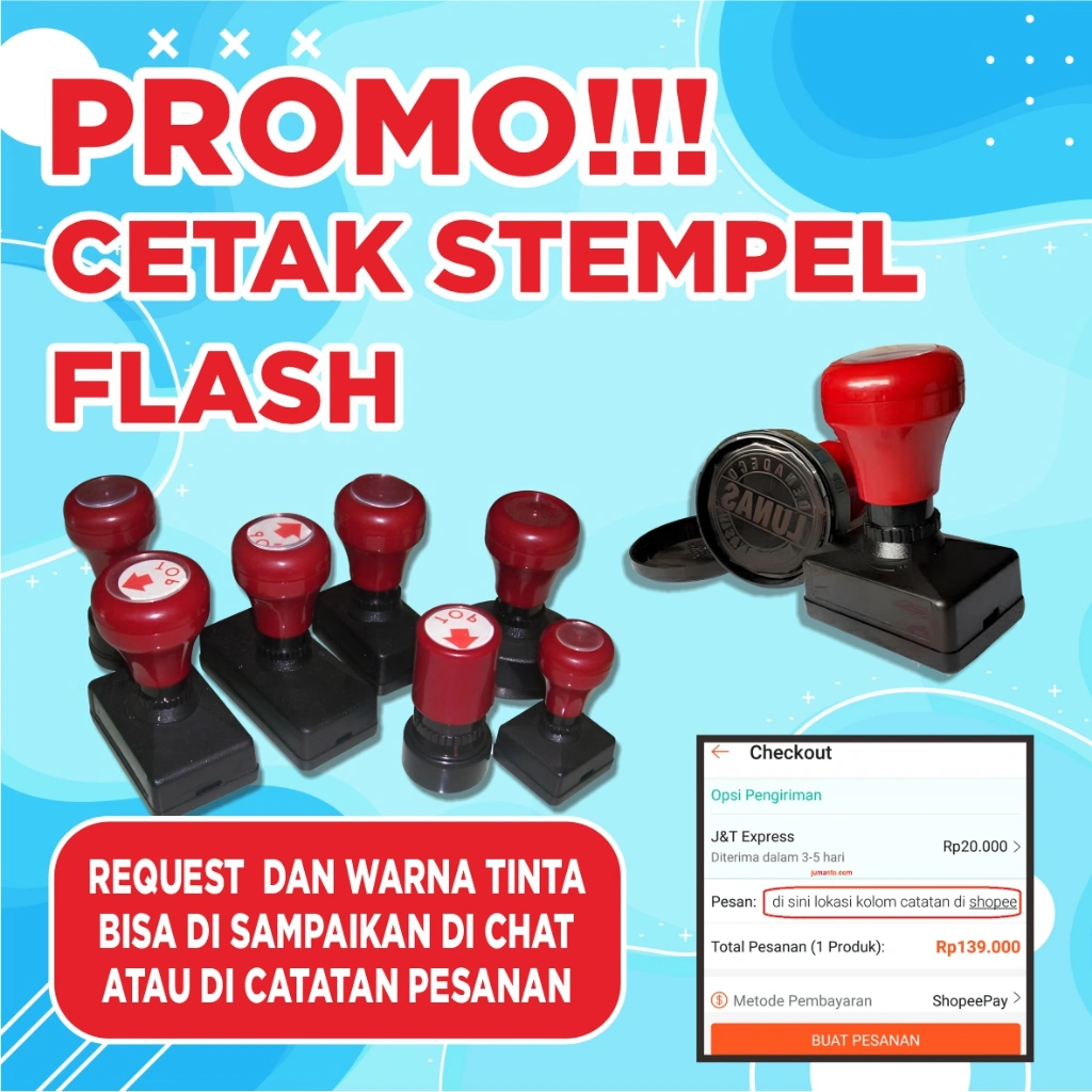 PROMO!!! Cetak Stempel Flash Custom Murah / Stempel Flash Sehari Jadi / Custom Stempel Warna