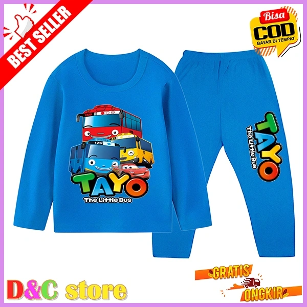Setelan Baju Tidur Anak Gambar Tayo Bis Kecil Piyama Panjang Ukuran 1 Sampai 10 Tahun