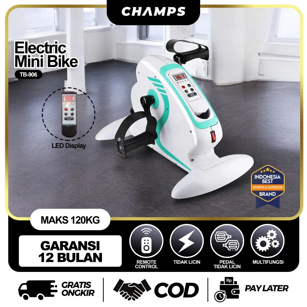 CHAMPS Sepeda Statis Elektrik Low Watt | Alat Terapi Stroke Kaki & Tangan | Mini Bike Manula Rekomendasi Dokter TB-906