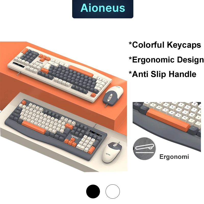 Wired Keyboard Mouse 1 Set Keyboard Gaming Mechanical Keyboard Laptop Komputer USB Kabel Portable 104 Keys Full Size Office Keyboard Mouse Set