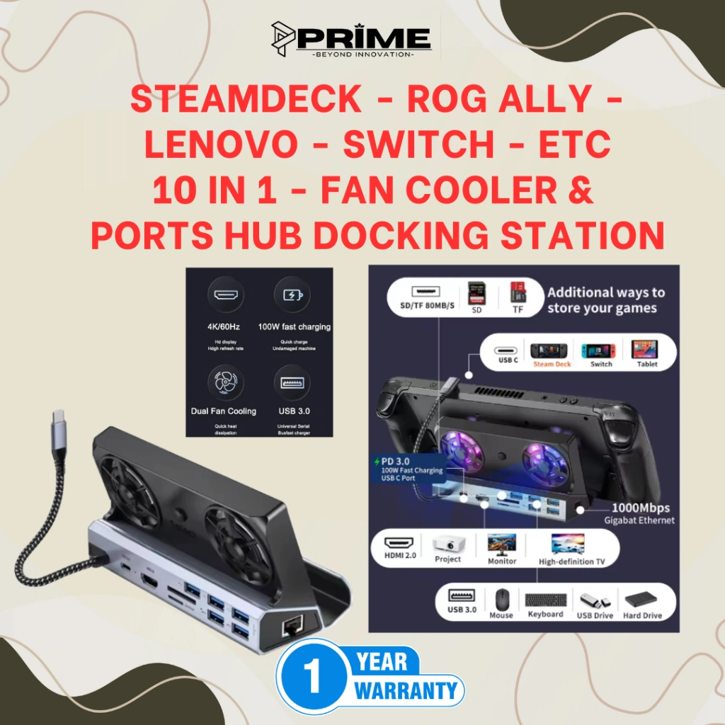 Steamdeck ROG Switch Docking Station USB-C 10 in 1 Multifungsi Port Hub Game Console Charge 4k