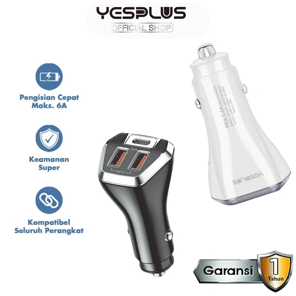 Car Charger YESPLUS YS-1214 New Saver Car Charger Two USB 6A 20W PD and Two USB Fast Car Charger