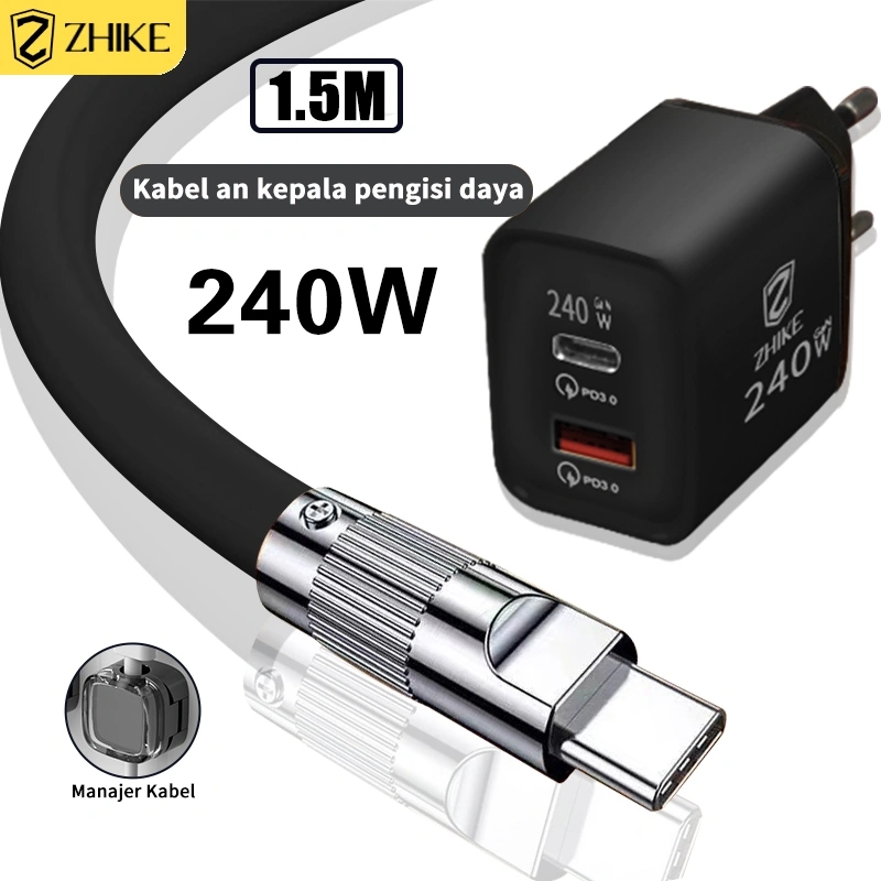 ZHIKE Kabel Data Pengisian Cepat Kabel Casan Tipe C Micro USB dengan Adaptor 240W 1.5M Cable HP Kepala Charger Fast Charging Untuk Android VIVO Redmi Infinix XIAOMI Samsung OPPO Realme