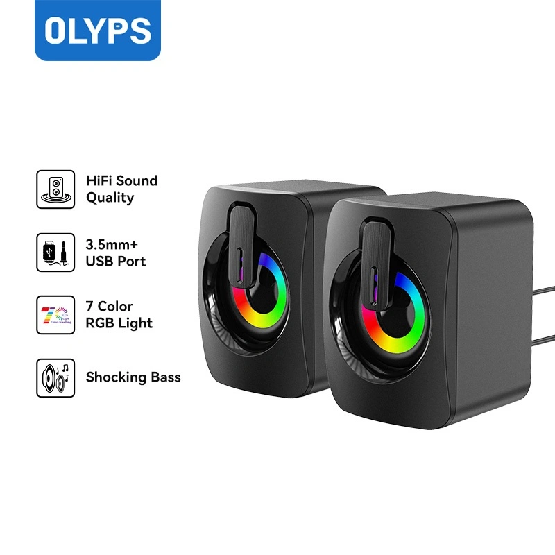 OLYPS Speaker PC Speaker Mini USB Kabel RGB Light 360° Surround Sound Untuk PC/Laptop/Komputer