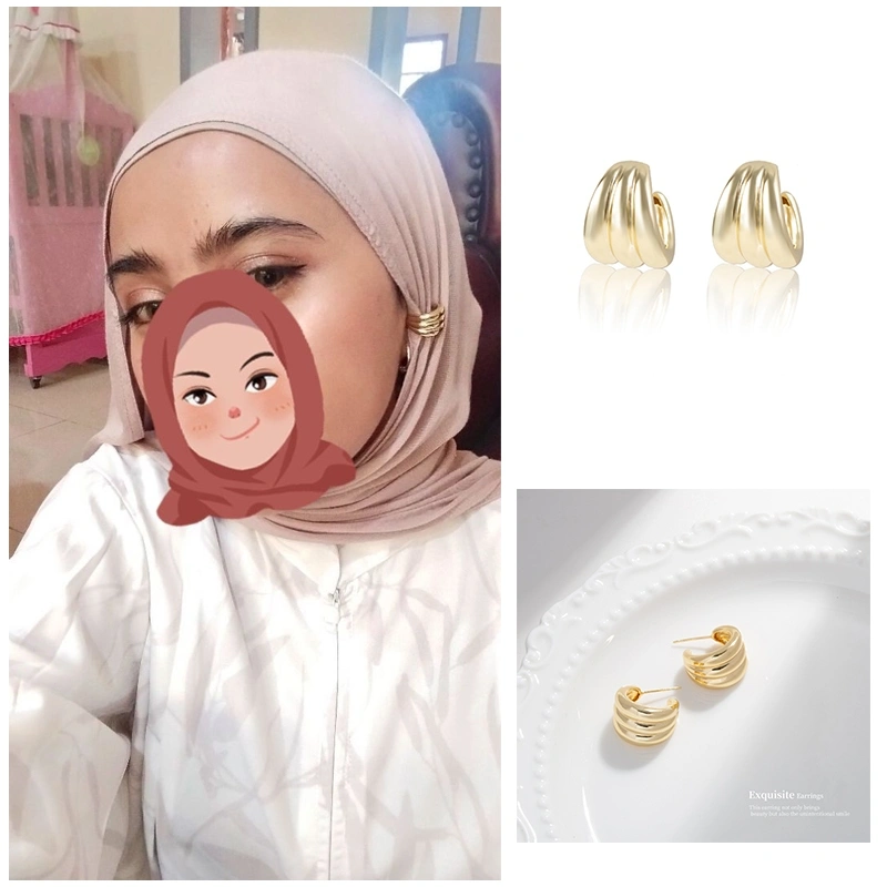 Anting logam tidak beraturan berbentuk C, anting serbaguna yang elegan dan modis, anting jilbab wanita modis