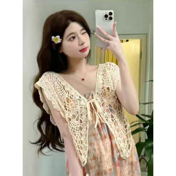 Cardigan Butterfly Style Crochet Knit Bordir Blouse Sleeves Vest