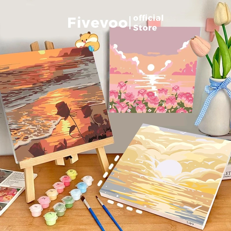 FIVEVOO Melukis 20 x 20cm/ Canvas Paint By Number Kit DIY/ Digital Painting Kit Kanvas Painting-Alat Lukis Lengkap 1 Paket Alat Melukis/ Paket Mewarnai/ Paket Melukis dan Mewarnai