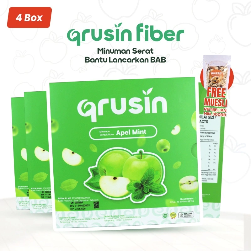 Qrusin Fiber Minuman Serat Suplemen Diet Detox Pelangsing Penurun Berat Badan 4 Box