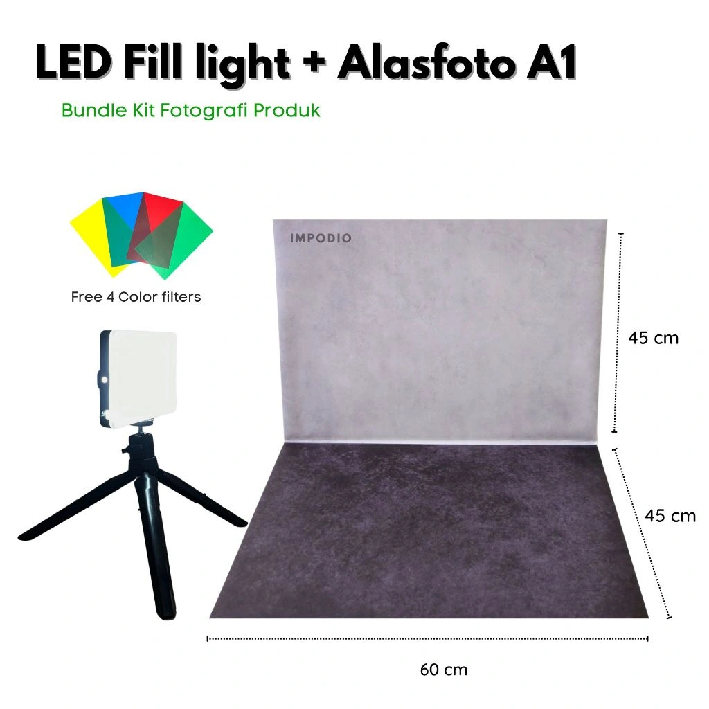IMPODIO Paket Alasfoto LARGE + LED Fill Light - Bundle Kit Fotografi Produk