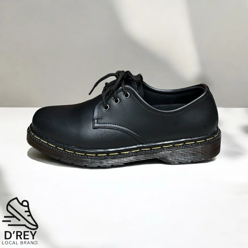 D’REY Sepatu Formal Pria Docmart 3 Hole Pantofel Derby Boots Oxford Full Black Sol Transparan