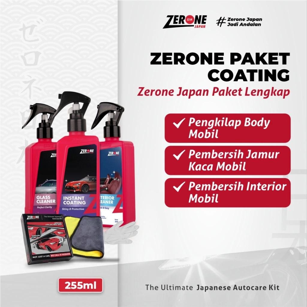 Paket Coating Protection Kit Zerone Japan Pengkilap Body Pembersih Interior Pembersih Jamur Kaca