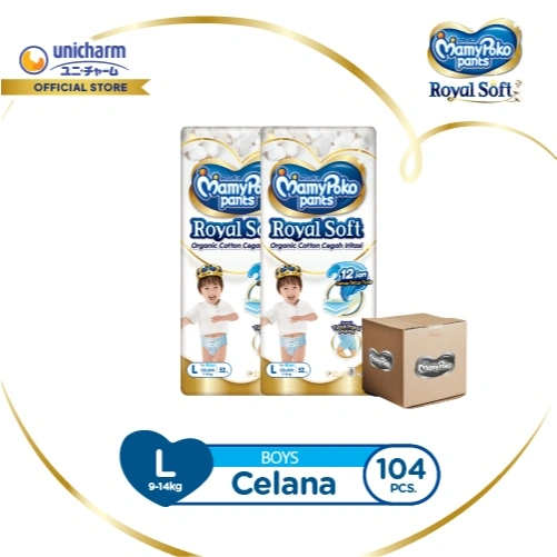 MamyPoko Pants Royal Soft Organic Cotton - L 52 - Boys - Popok Celana - 2 Packs