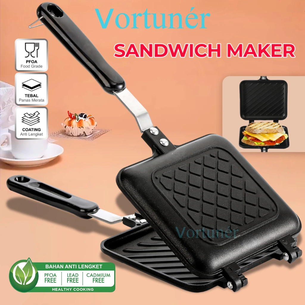 VORTUNER SANDWICH MAKER Cetakan roti bread toaster anti lengket GRILL PAN PRAKTIS TANPA MINYAK