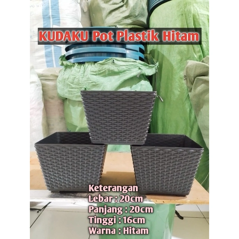 Pot Tanaman Bunga Plastik Kotak Persegi Motif Rotan Bahan Tebal Premium
