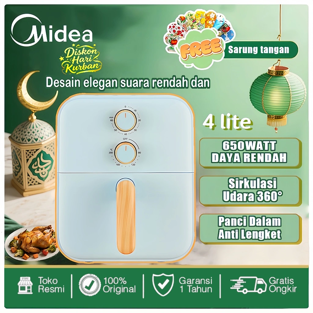 Promo Idul Adha Midea Airfryer MAF400B0ADG - Model Putar | Pegangan Kayu | Hemat Minyak & Sehat