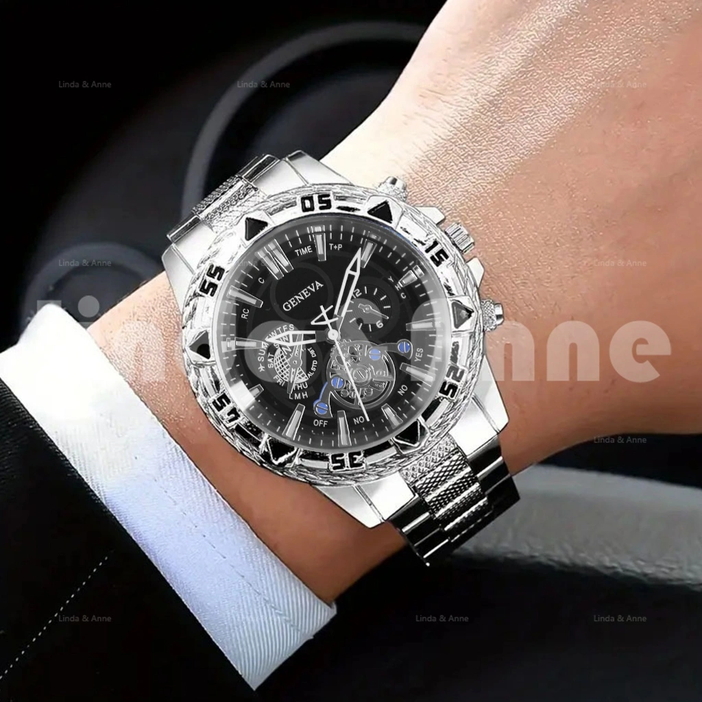 L&A Jam Tangan Rantai Pria Luxury Analog Watch Jam Tangan Chrono Model Kekinian