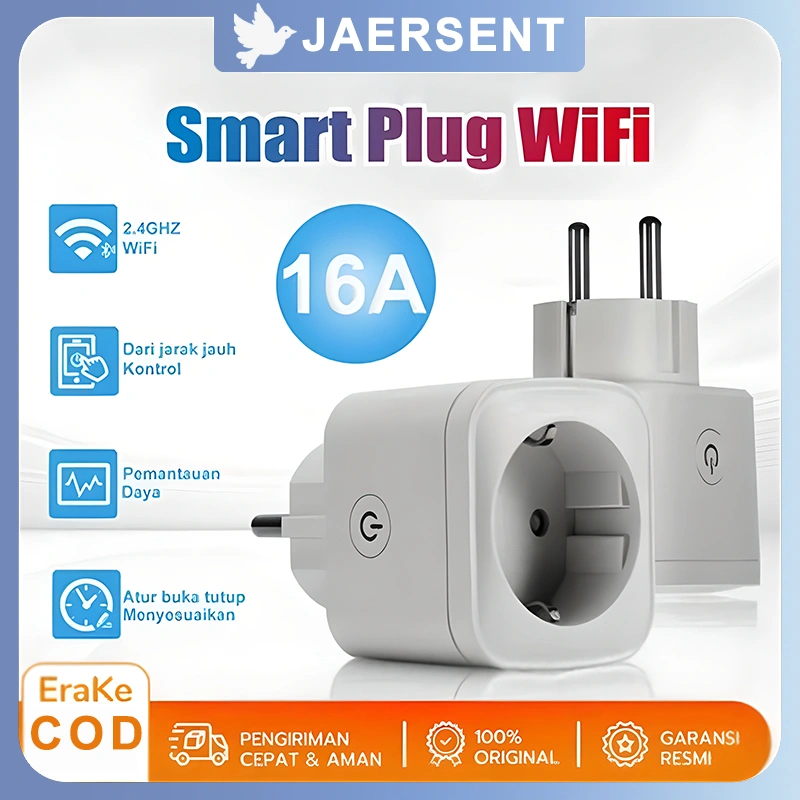WiFi Smart Plug 16A Wireless Saklar with Colokan Energy Monitoring Statistic Smart Home Colokan Stop Kontak Timer Colokan Pintar Wireless Smart Wifi Remote Control Single Socket - Home Smart Plug