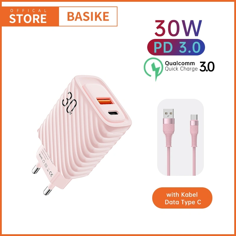 (HOT)BASIKE Kabel Charger iPhone Type C USB Fast Charging 30W mini for Samsung Xiaomi Universal