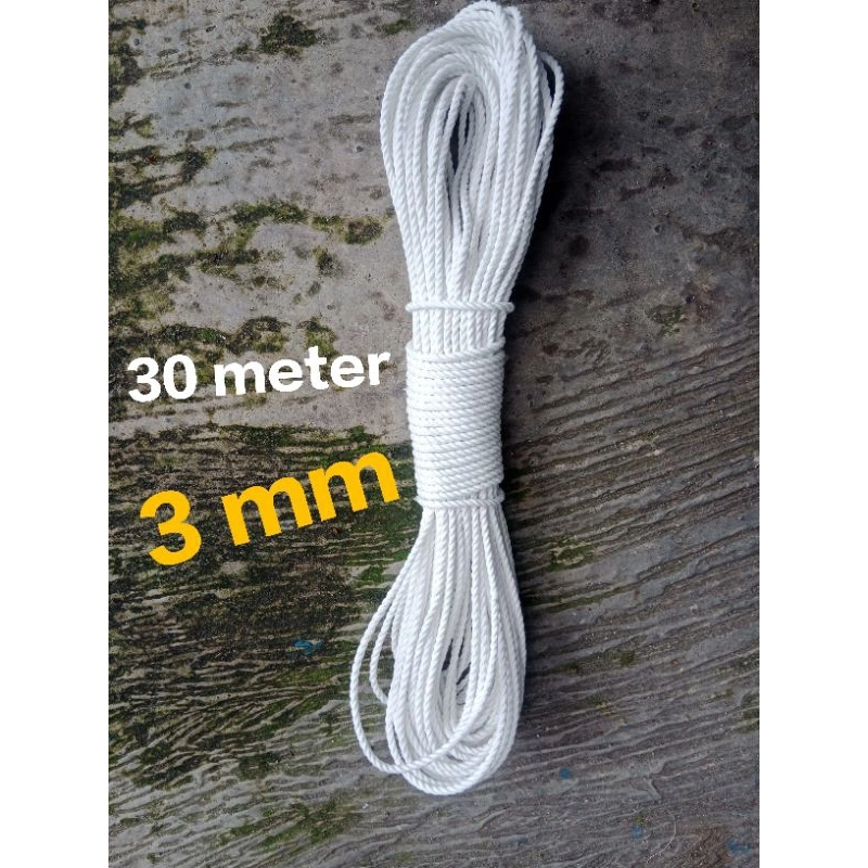 Tali tambang kain.. no 3 mm.. panjang 30 meter.. warna putih tissu