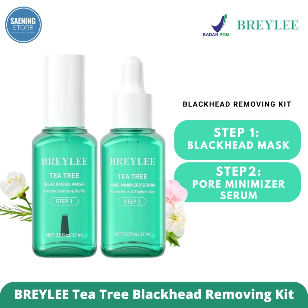 [BPOM] BREYLEE Tea Tree Blackhead Mask & Pore Minimizer Serum - Masker Komedo Hidung Pengangkat Komedo 17ml+100pcs(DALAM BOX)