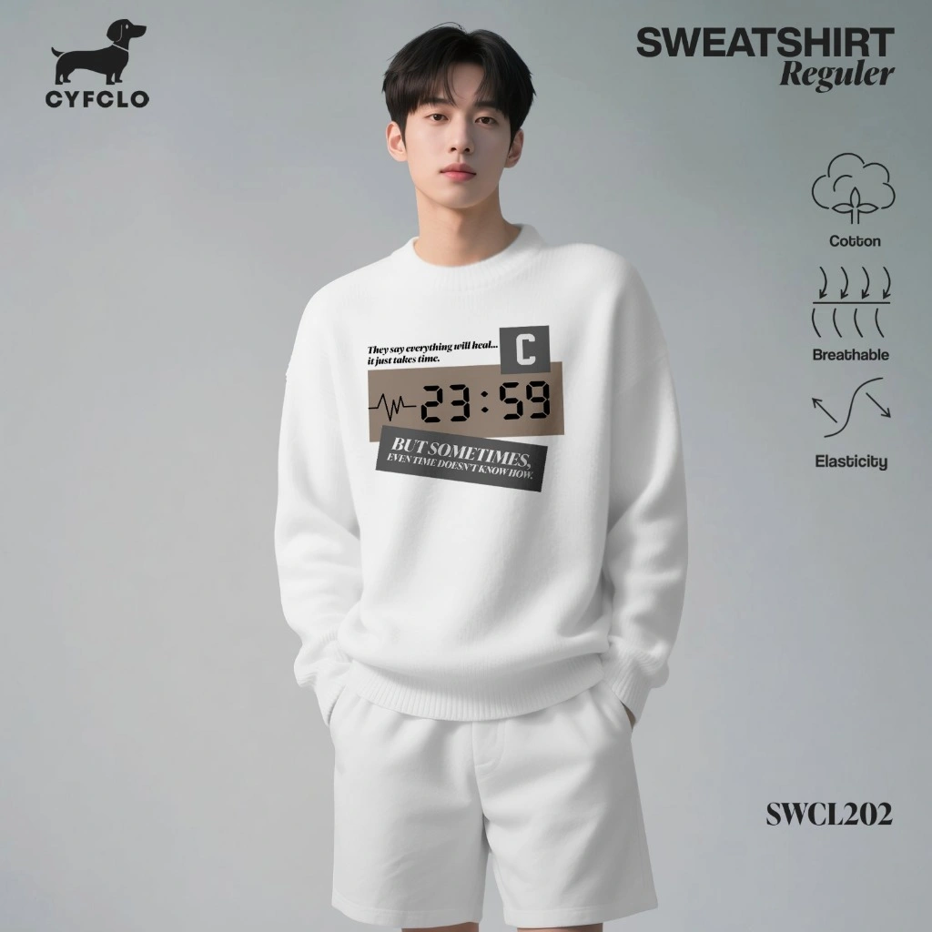 CYFCLO Sweater Crewneck Flecee Katun Tebal Menghangatkan Serap Keringat Nyaman Seharian SWCL202-TIME