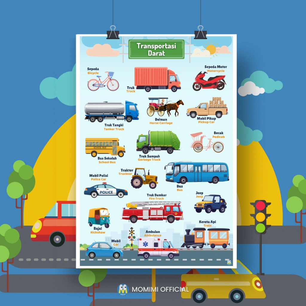 Poster Edukasi Kendaraan Darat Belajar Anak Mengenal Alat Transportasi Darat untuk Balita PAUD TK
