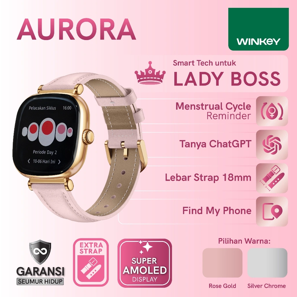 WINKEY Smartwatch Wanita Aurora Menstrual Reminder Layar AMOLED AI ChatGPT