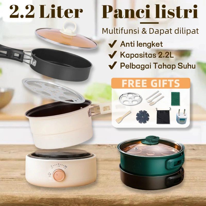 Panci Listrik Kompor Serbaguna Perjalanan 2.2 L Anti Lengket Portabel Multifungsi Pemanggang Wajan
