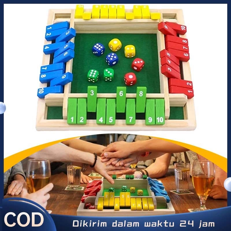 4 Sisi Mainan Board Drinking Games 4 Sisi Papan Permainan Dadu 4 Warna Dadu Shut the Box Angka Shut