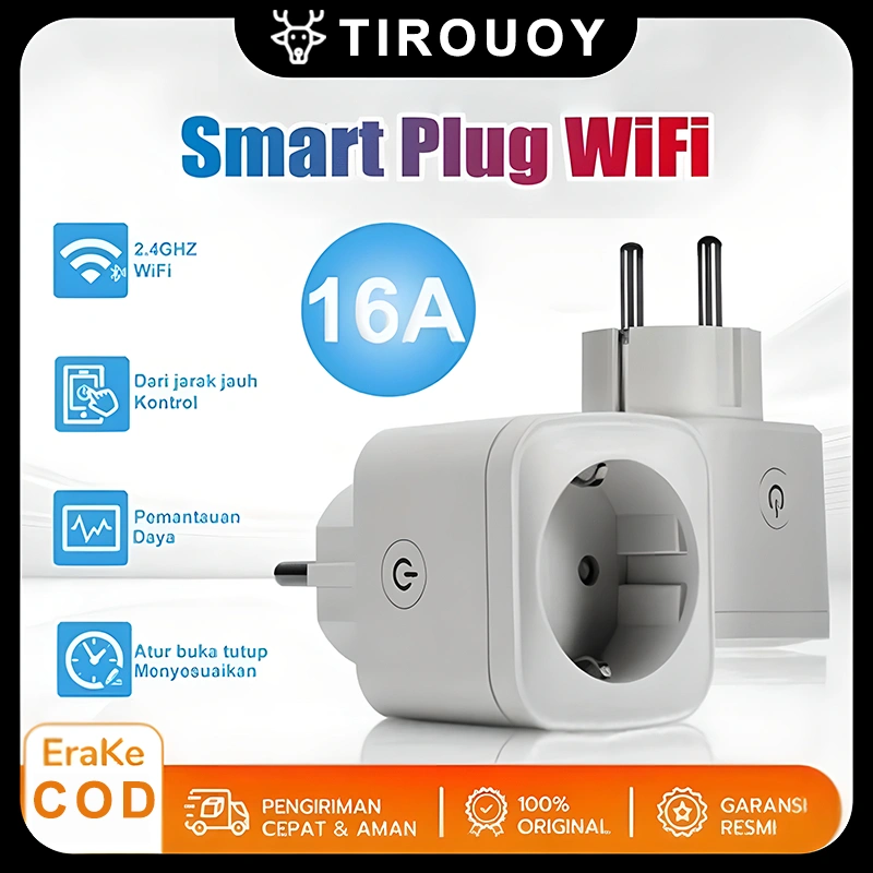WiFi Smart Plug 16A Wireless Saklar with Colokan Energy Monitoring Statistic Smart Home Colokan Stop Kontak Timer Colokan Pintar Wireless Smart Wifi Remote Control Single Socket - Home Smart Plug