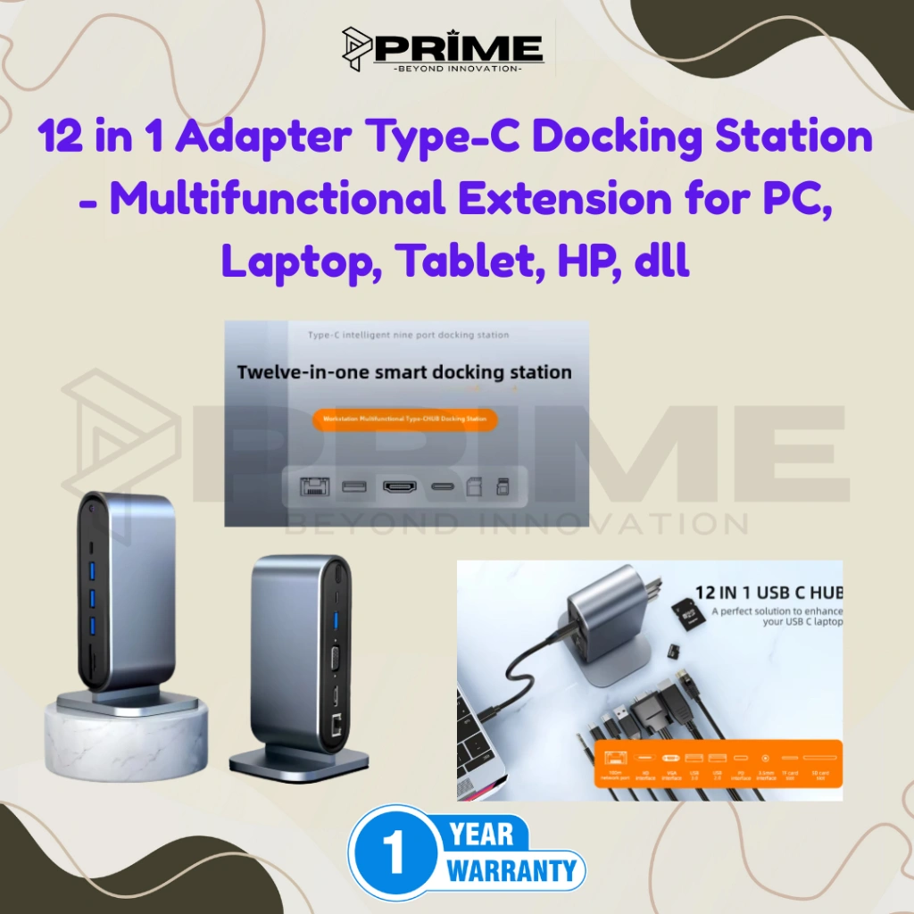 12-in-1 Multifungsi adapter Docking Station Fast Charging 100W PD USB-C 4K HDMI VGA USB 3.0 RJ45 SD/TF Cards Reader Audio for PC Tablet Laptop