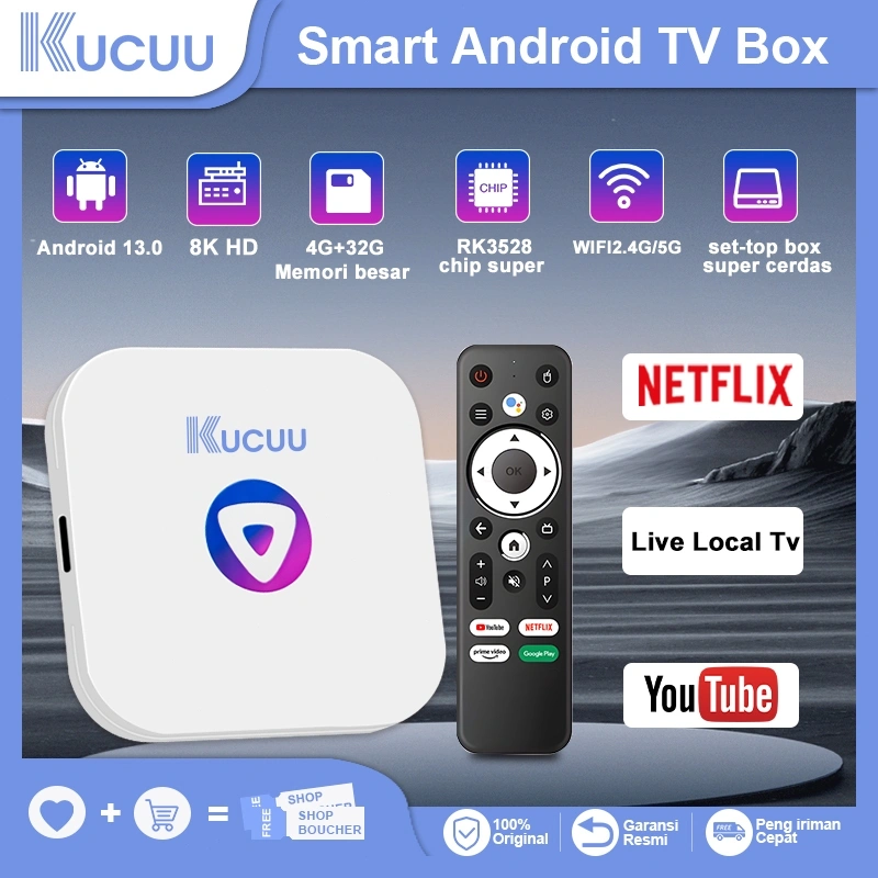 KUCUU Android Tv Box Android 13 OS  STB Ram 4gb Rom 32gb Wifi 5G/2.4G Smart Tv Box 8K Ultra HD